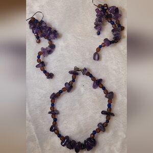 Tumbled Amethyst Bead Set With Navy and Brown Accent Beads